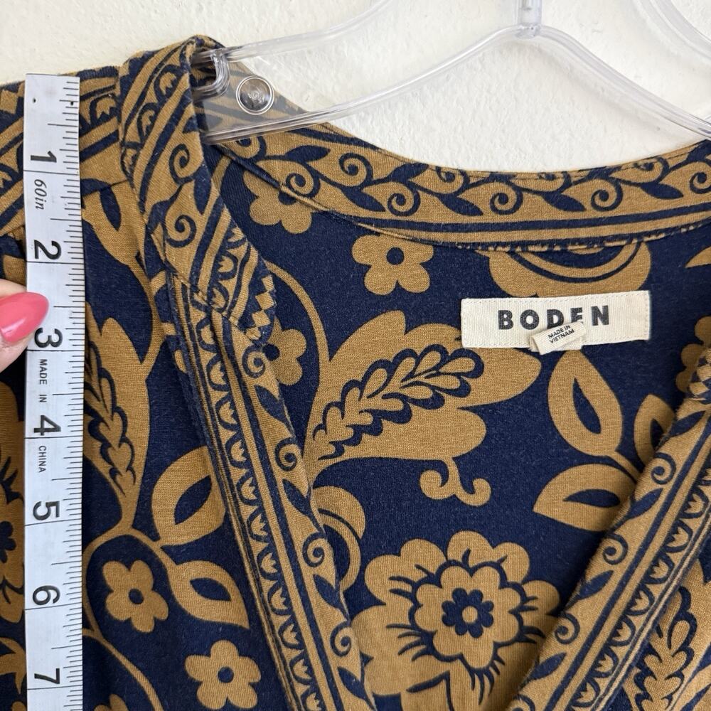 Boden Lily Midi Dress US 16-18R Navy Brown Floral Boho Jersey Fall Stretch - Picture 13 of 15
